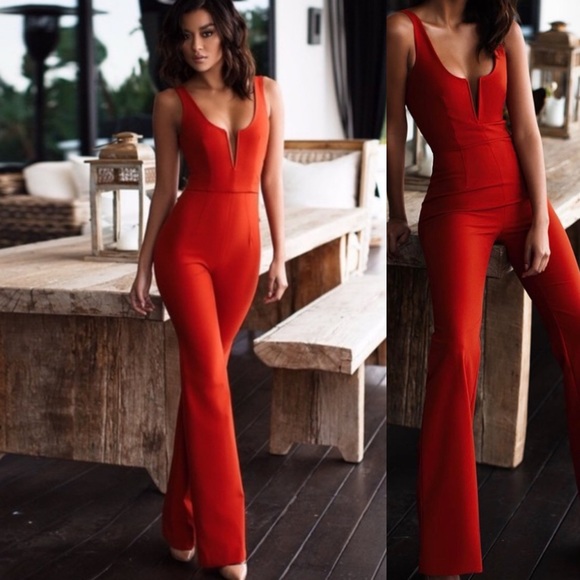 House of CB Pants - House Of Cb London Plunge Neckline Natalja Jumpsuit